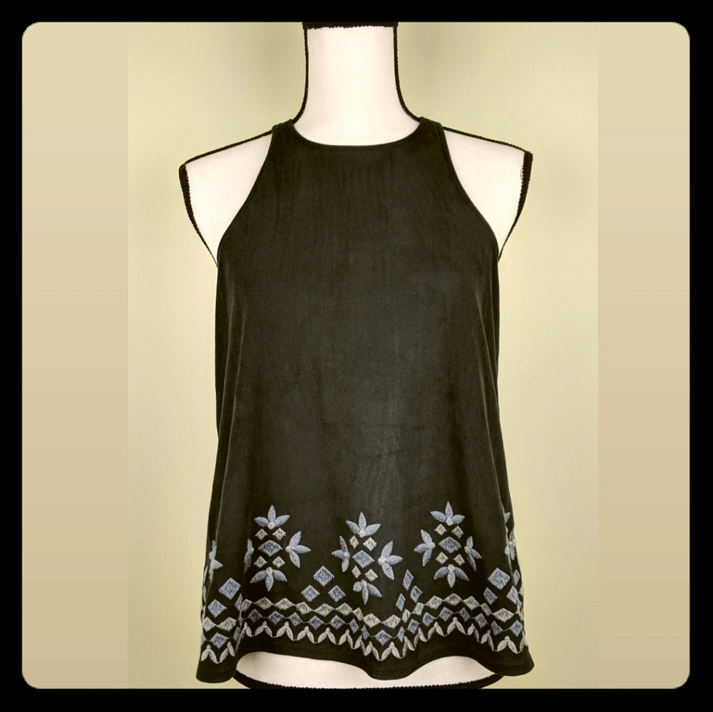 Hollister Faux Suede Embroidered High Neck